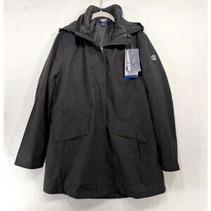 Lands' End Jacket Women L Black 3-in-1 Systems Removable Puffer Vest Hood Parka